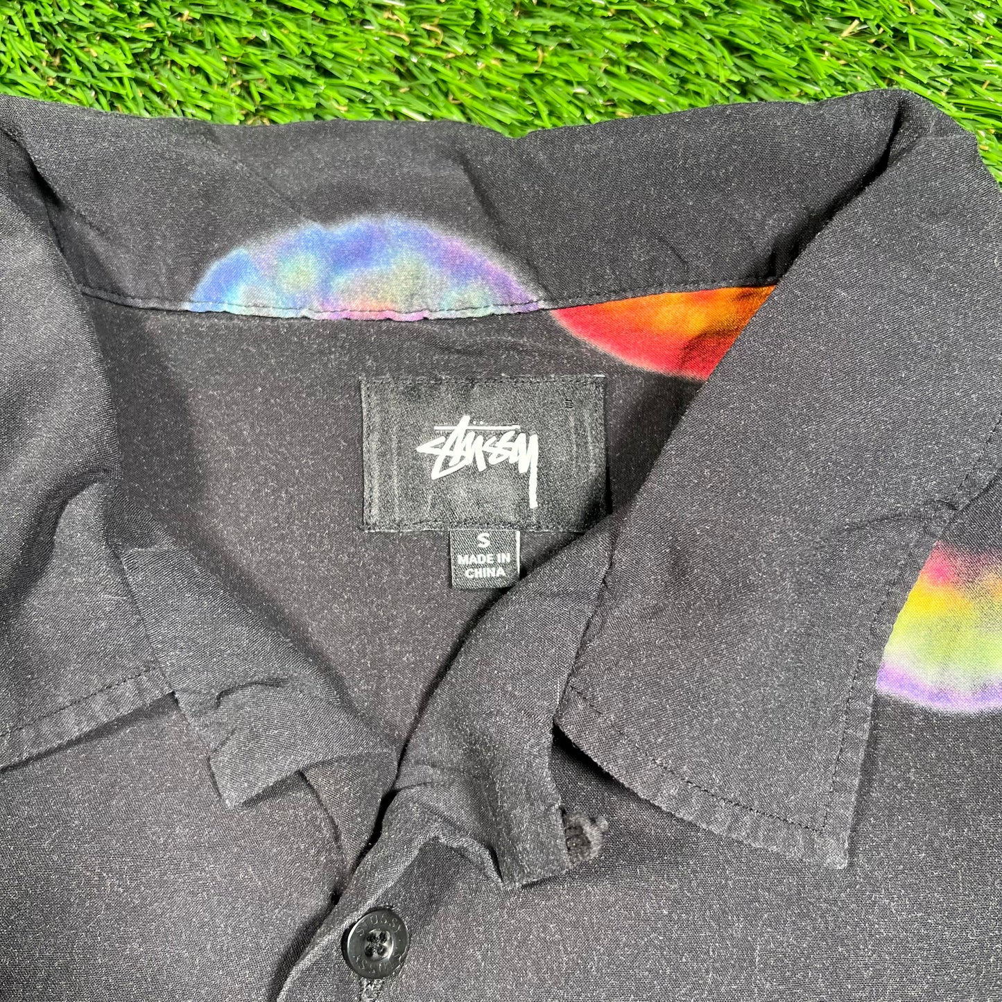 Stussy Black Iris Button Up Shirt Size Small USED x16624