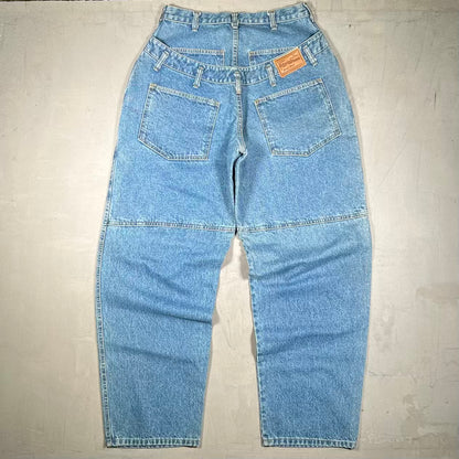 Y2K Sagwear Double Blue Jean Baggy Wide Leg Pants Size 32 USED v20299