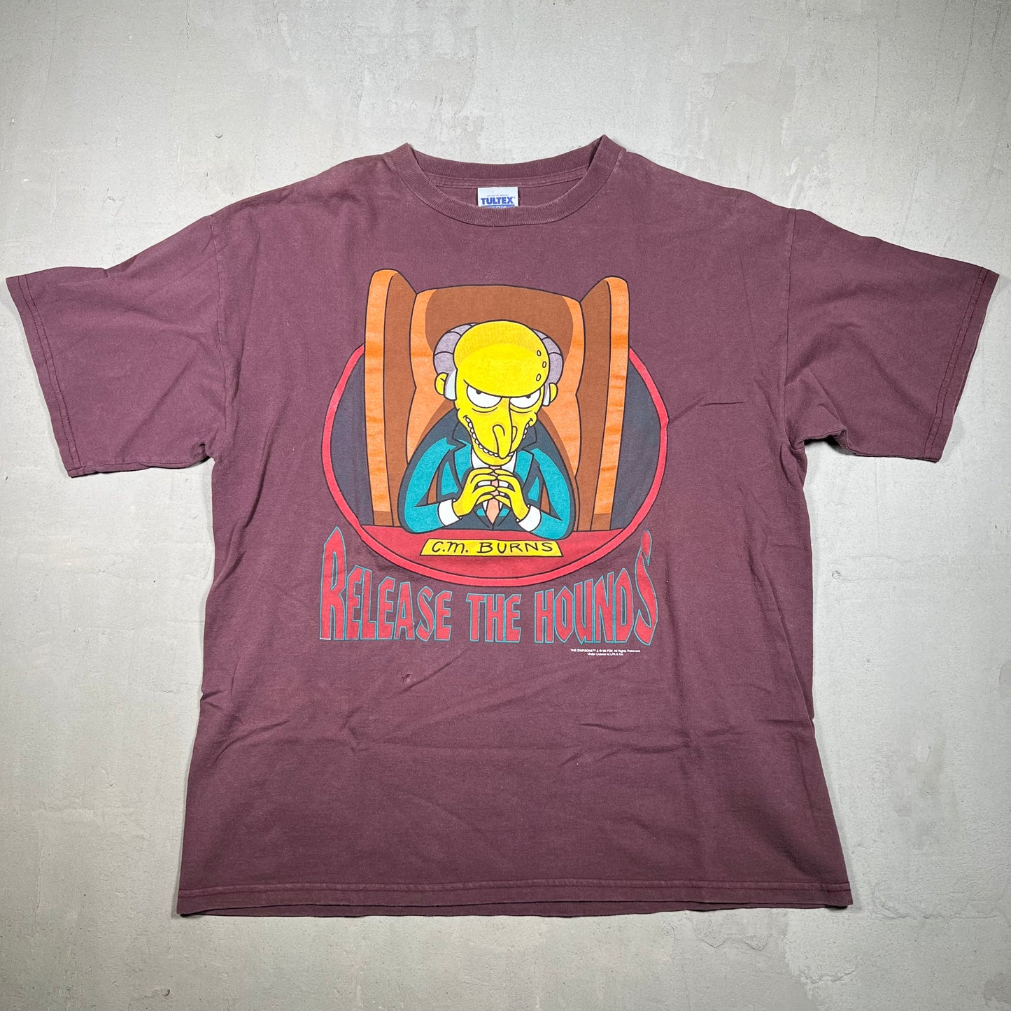 1999 Simpson Mr Burns Release The Hounds Purple Tee Size XL USED v14345