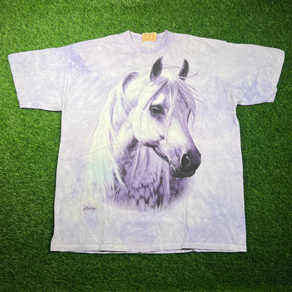 2001 The Mountain Big Head Horse Purple Tie Dye Tee Size XL USED v18702
