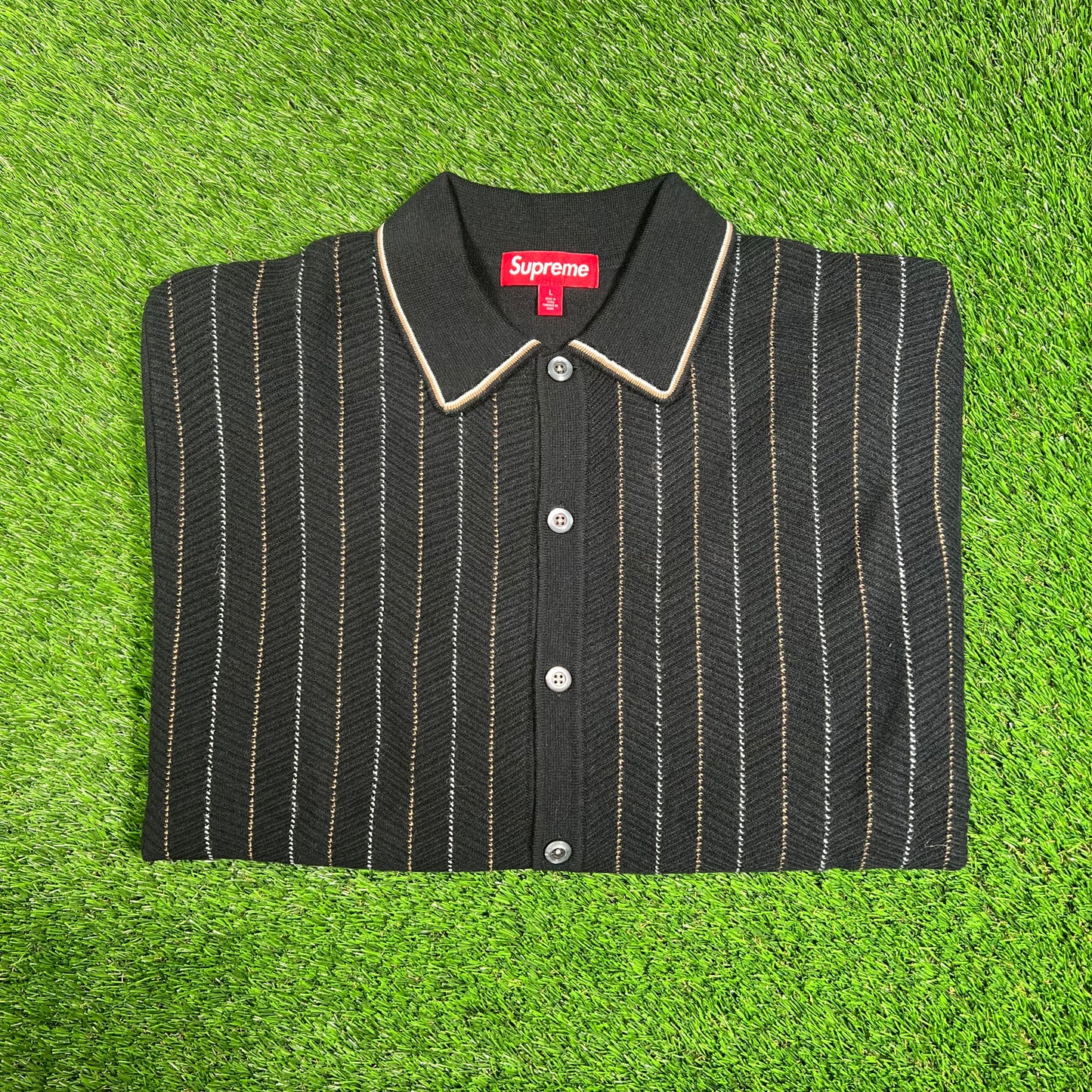 Supreme Black HerringBone Cardigan (2025) Size Large NEW x15826