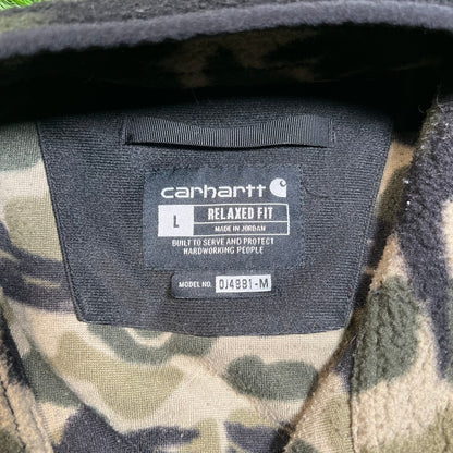 Carhartt Sherpa Fleece Green Camo Crewneck Size Large USED v18884