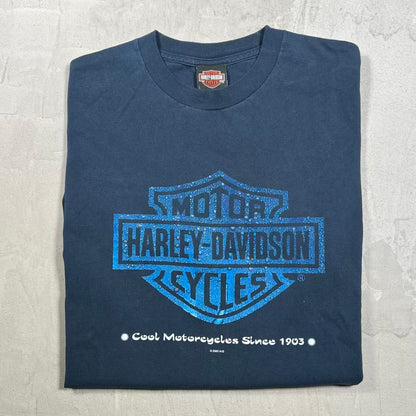 2003 Harley Davidson Navy Water Beaded Logo Tee Size Large USED v20402