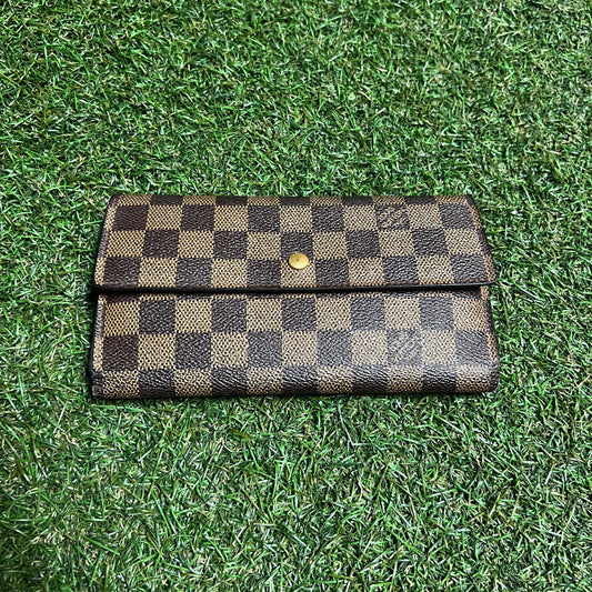 1990s Louis Vuitton Damier Ebene Sarah Brown Wallet USED x14075