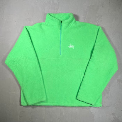 Stussy Hi-Vis Green Half Zip Fleece Size Large USED x18969