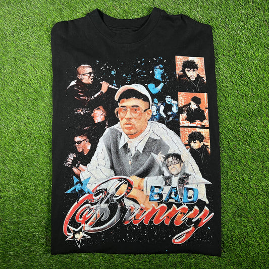 Bad Bunny Modern Rap Graphic Black Tee Size XXL USED v17003