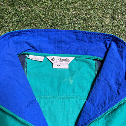 Columbia Green Blue Pullover Half Zip Windbreaker Size XL USED V16092