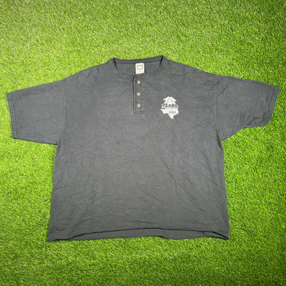 2001 Texas State Rally Fort Worth Henley Cropped Black Tee Size XXL USED V17465
