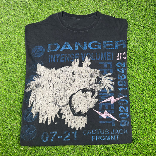Travis Scott Fragment Danger Intense Volume Black Tee Size Large USED XL USED x14467