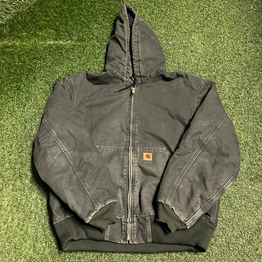 Y2K Carhartt Dark Green Work Jacket Size Large USED v16446