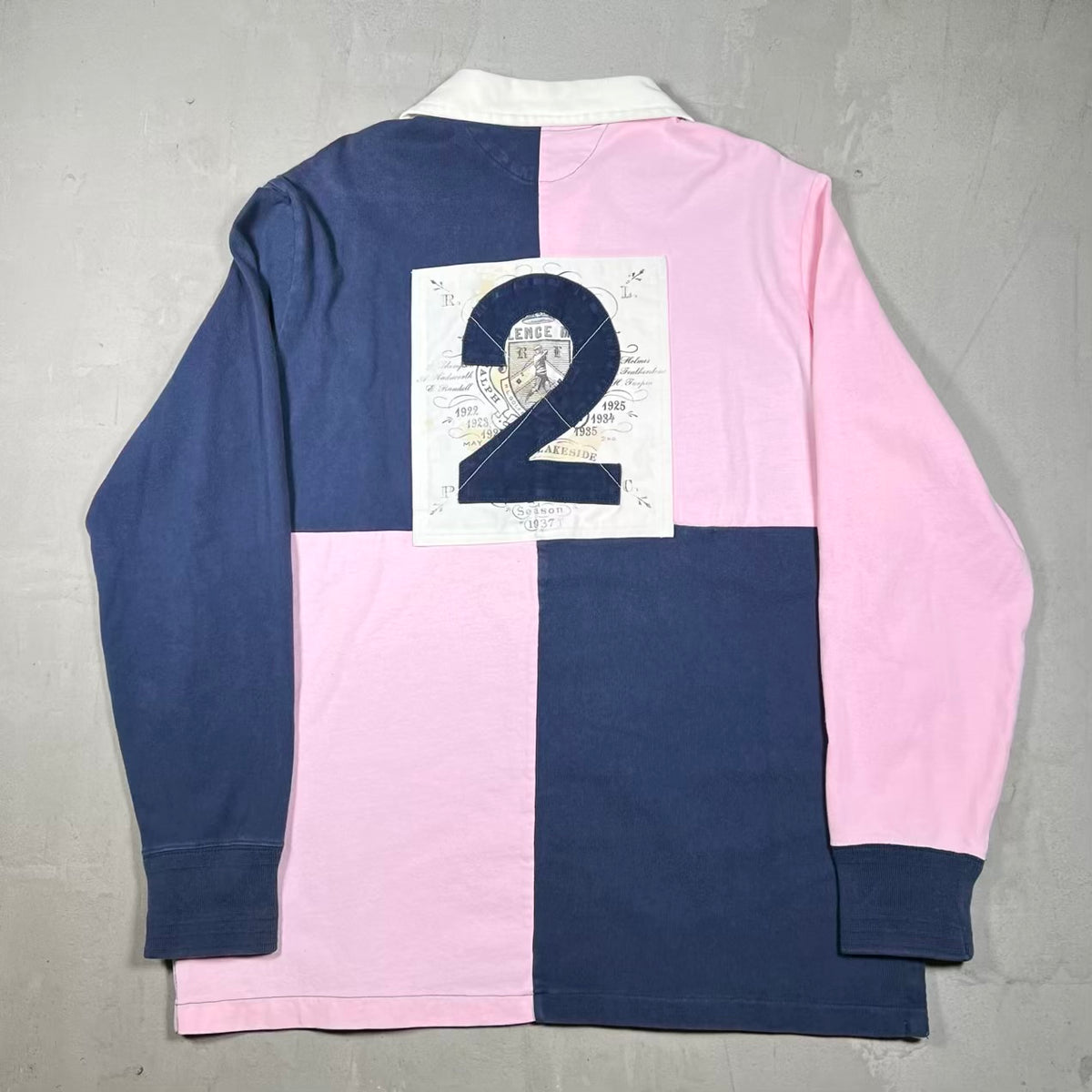 Y2K Polo Ralph Lauren Pink Navy Rugby Longsleeve Size Large USED v20316