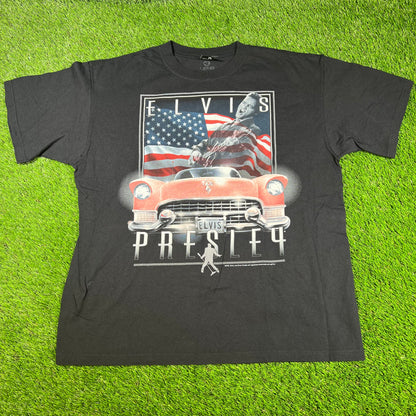 Y2K Elvis Presley Car Flay Black Tee Size XL USED v16701