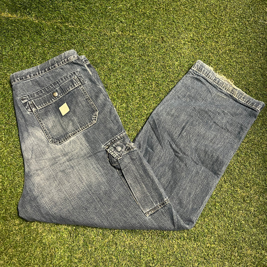 1990s Polo Jeans Co Blue Cargo Jeans Size Large USED v15920