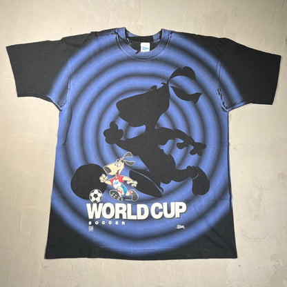 1992 World Cup Pup AOP Black Tee Size XL USED v17158