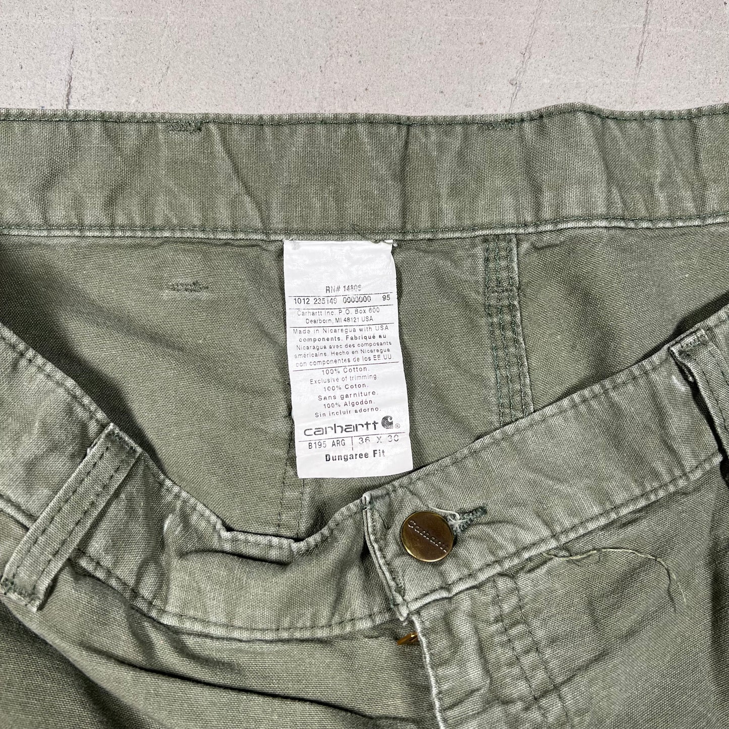 Carhartt Olive Green LightWeight Double Knee Carpenter Pants Size 36x30 USED v19025