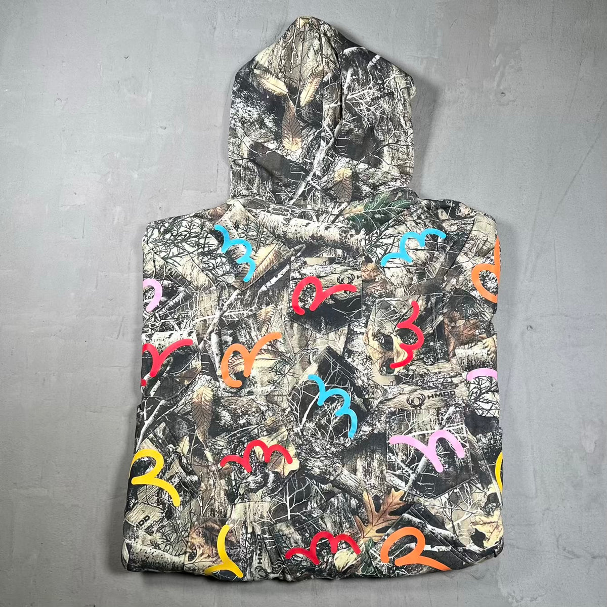 HMDD Camo Multi Pocket Zip Up Hoodie Size Large USED x18680