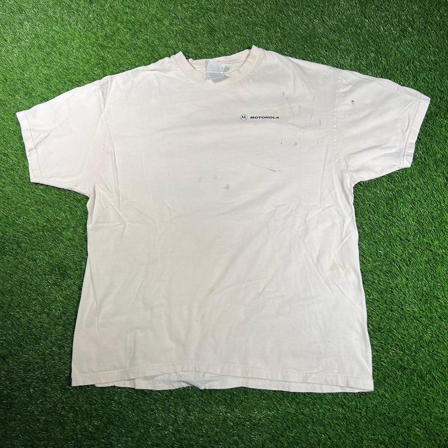 1990s Motorola Make Money Save Money White Tee Size XL USED v18173