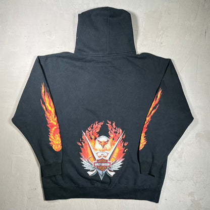2003 Harley Davidson Rochester NH Eagel Flames Black Zip Up Hoodie Size XL USED v20142