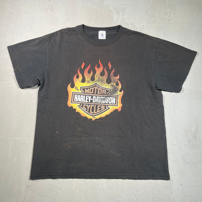 Y2K Harley Davidson "Flaming Shield" Black Tee Size Large USED v19377