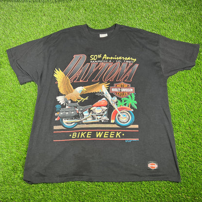 1991 Harkey Davidson Black 50th Anniversay Daytona Tee Size XXL USED v16845