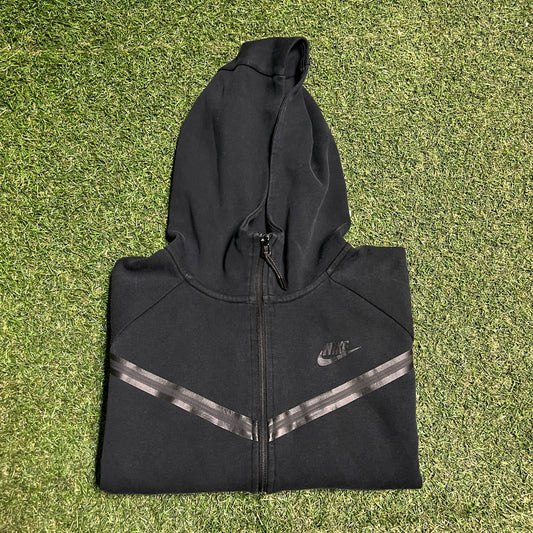 Nike Tech Black Zip Up Black Hoodie Size Medium USED v16482