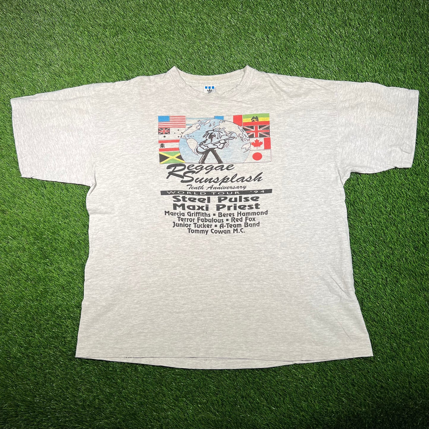 1994 Reggae Sunsplash Adidas Tour Grey Tee Size XL USED v18112