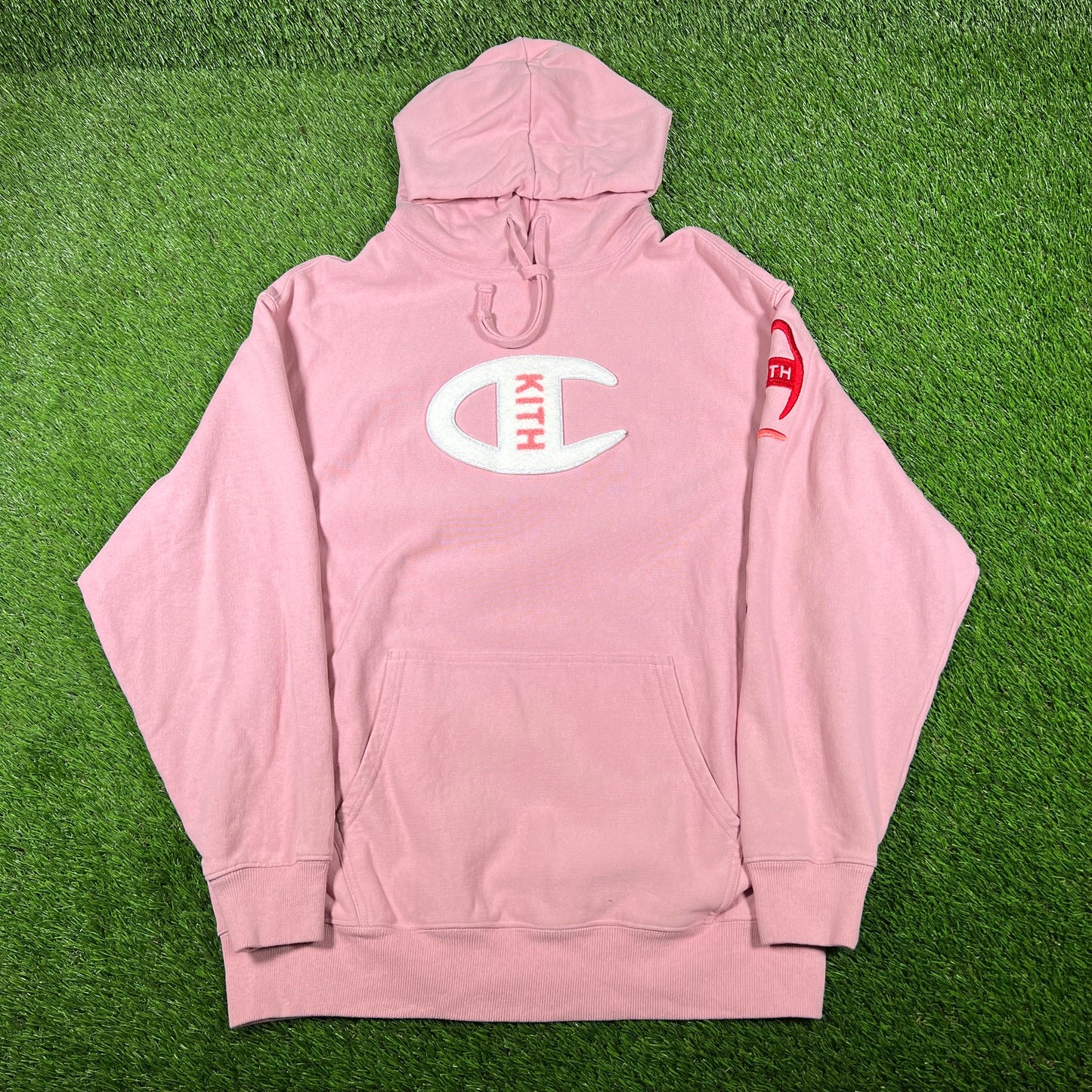 Kith x Champion Pink Logo Hoodie (2018) Size Large USED x14740