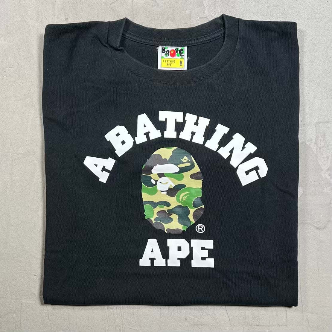 Bape Bathing Ape Camo Head Black Tee Size Medium USED x18597