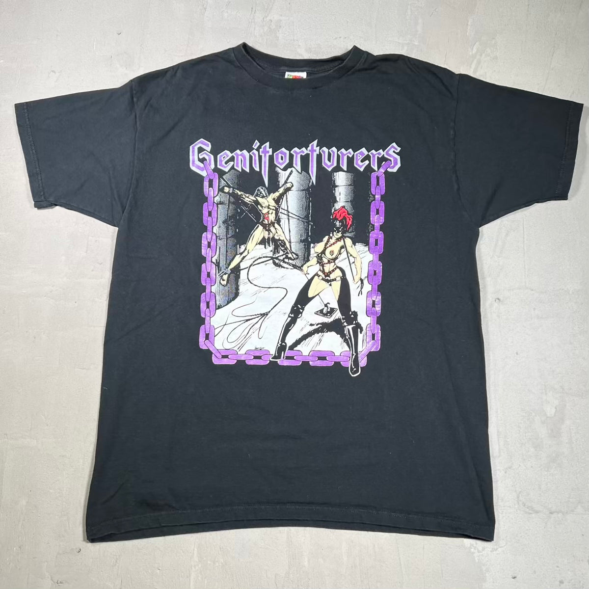 1990s Genitorturers Pleasure in Restraint Metal Rock Band Black Tee Size XL USED v20159