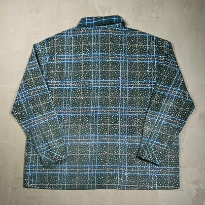 HMDD Rhinestone Blue/Green Button Up Flannel Size XL USED x18282