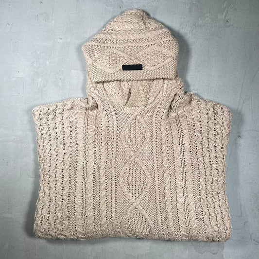 Essentials Fear of God FOG Beige Knitted Hoodie Size Large USED x18585