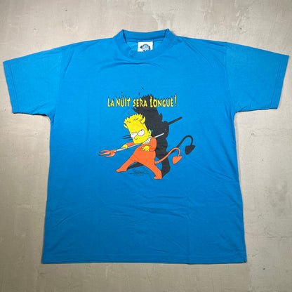 1998 The Simpsons Bart Devil La Nuit Sera Blue Tee Size XL USED v19021
