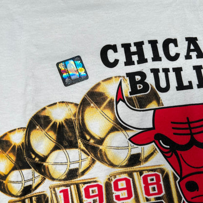 1998 Chicago Bulls Reigning of The Bulls White Tee Size XL USED v16722