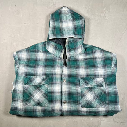 1990s I.C. Mountain Green Flannel Padded Reversible Hoodie Size XL USED v20416