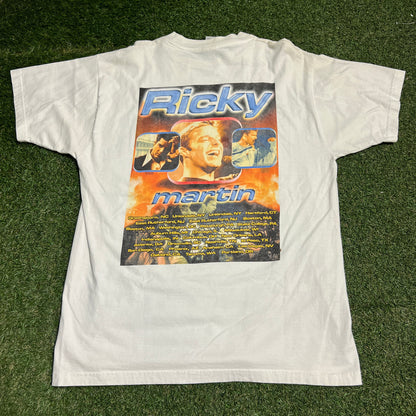 Y2K Ricky Martin Rap Style White Tee Size Large USED v16173