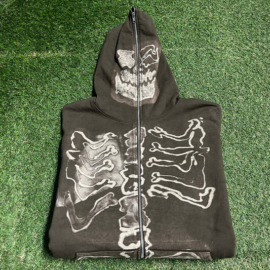 Travis Scott Fragment Skeleton Graffiti Full ZIp Brown Hoodie Size XL USED x13823