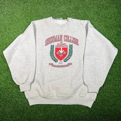 1990s Sherman College Crest Grey Crewneck Size Large USED v18115