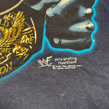 1998 The Rock WWF Bull Champ Navy Blue Tee Size 3XL USED v17937