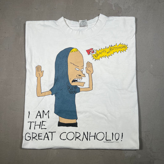 1995 Beavis and Butthead "Cornholio" White Tee Size XL USED v18953