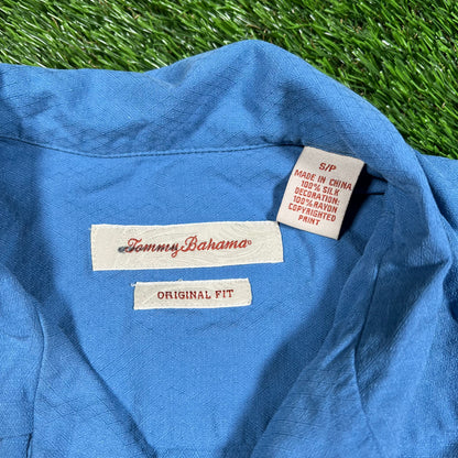 Tommy Bahama Blue Silk Camp Shirt Size Small USED v16705