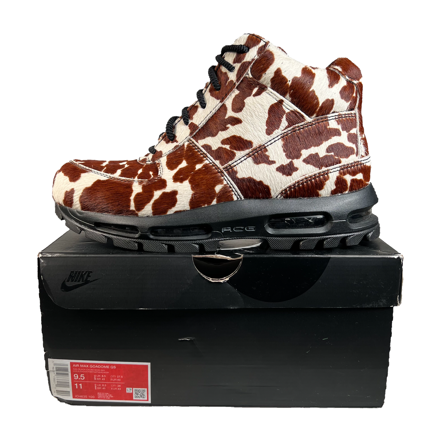 Nike Air Max Goadome Sail Caco Wow Cow Print Pony Hair (2025) Size 9.5 USED s22073