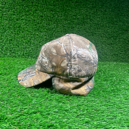 Y2K Carhartt Woodland Camo Hat w/ Ear Covers USED v18424
