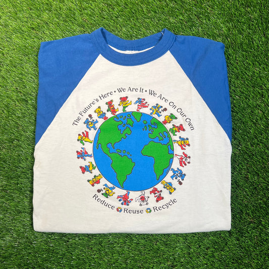 1992 Grateful Dead Recycle World White/Blue Longsleeve Size Medium USED v18819