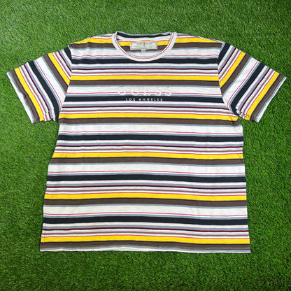 Guess LA Multi Color Yellow/Brown Stripe Tee Size XL USED v16680
