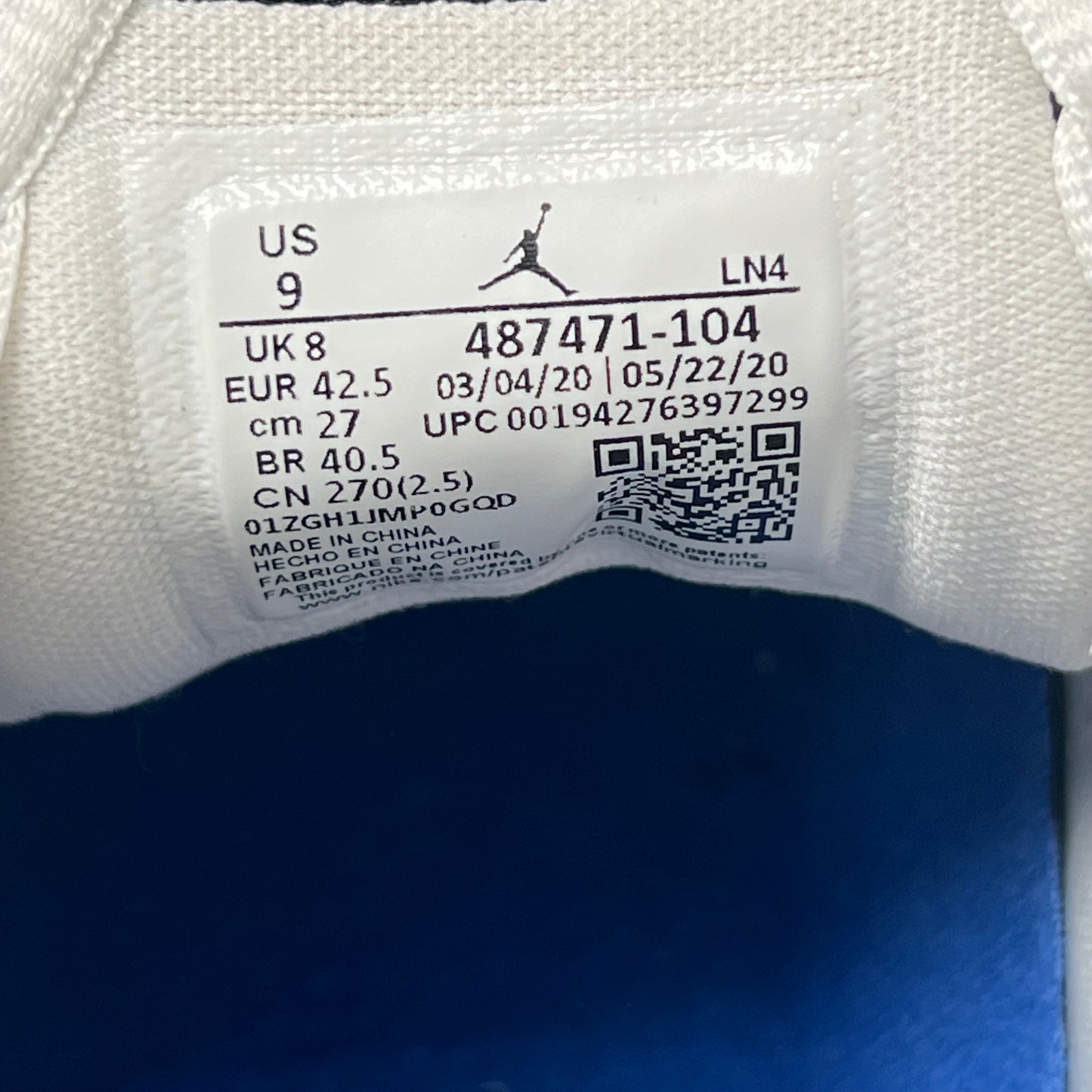 Jordan 14 White Hyper Royal (2020) Size 9 USED s20891
