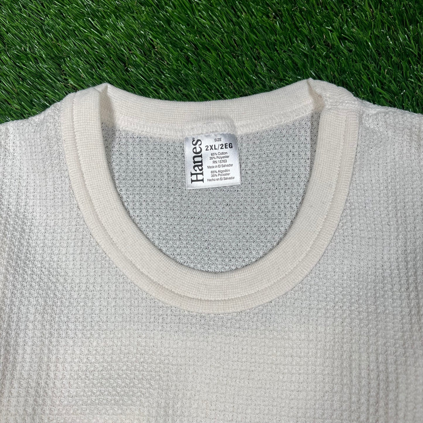 1990s Hanes White Thermal Longsleeve Size XXL USED v18706
