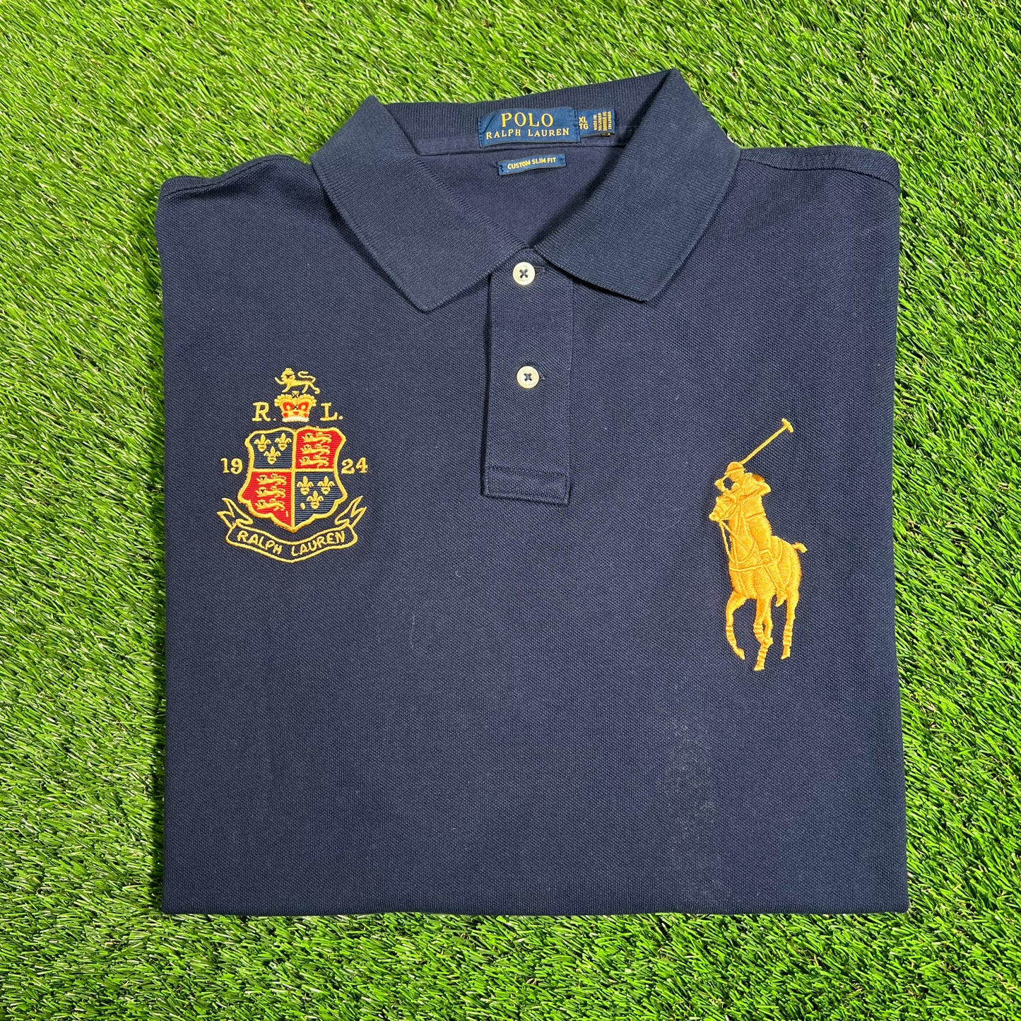 Polo Ralph Lauren Crest Navy Polo Tee Size XL USED v18184