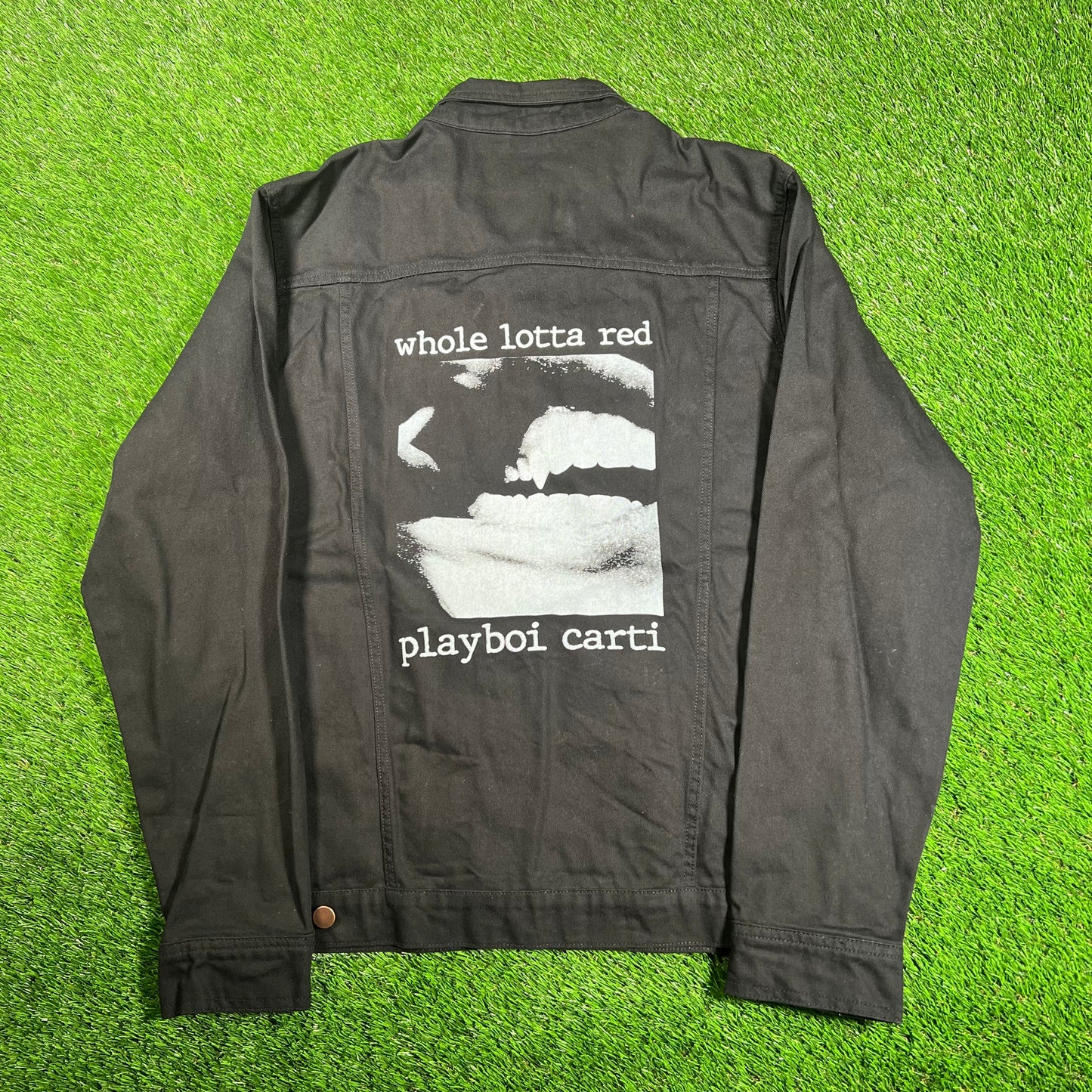 Playboi carti whole lotta red denim jacket black Size XL USED x9956