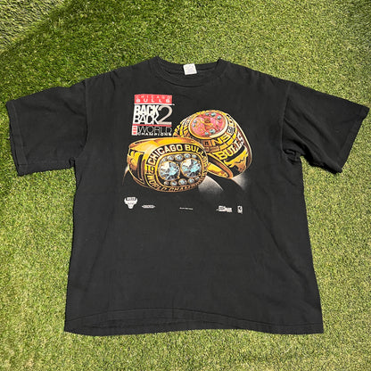1992 Chicago Bulls Back to Back Champs Black Tee Size XL USED v16115
