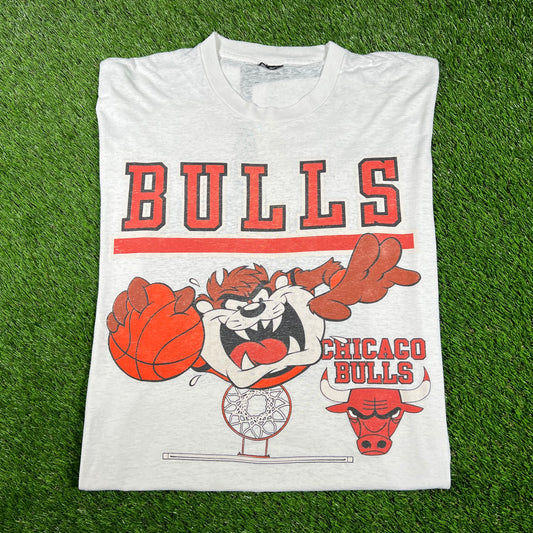 1990s Chicago Bulls Taz Loony Tunes White Tee Size XL USED v16739